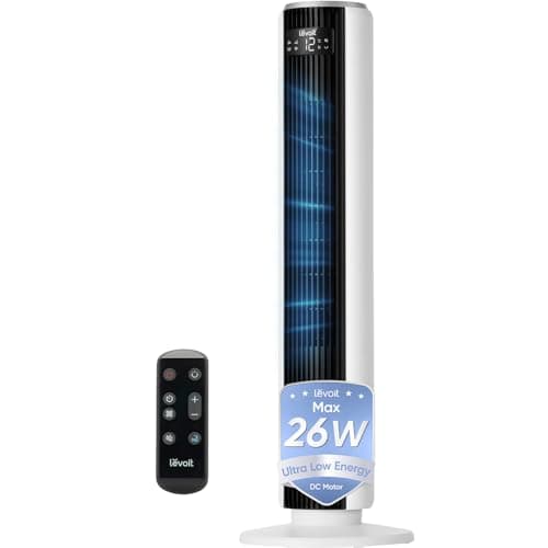 Image of Levoit 20dB Silent Tower Fan, 5.5W-26W Energy Saving Fan for Bedroom&Home, Powerful Cooling with DC Motor, 4 Modes 12 Speeds, Advanced Sleep Mode, 90° Oscillation, Remote Control, 12H Timer, Floor Fan