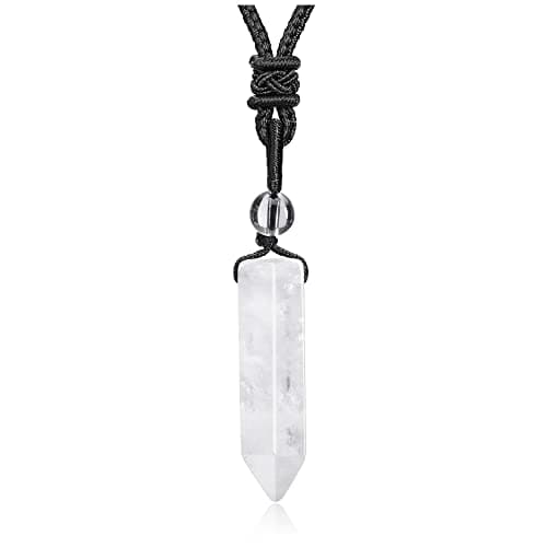 Image of CrystalTears Clear Quartz Healing Crystal for Men Necklace Hexagonal Natural Quartz Crystals Point Pendant Necklace Adjustable Rope Gemstone Jewellery for Men