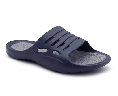 Image of IMTY Mens Sliders Lightweight Slip On Pool Slides Bathroom Shower EVA Slippers Backless Beach Flip Flops Sports Leisure Mule Sandals (Navy, UK Footwear Size System, Adult, Men, Numeric, Medium, 7)