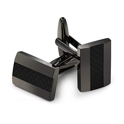 Image of Cuff Links, Mr.Van Handcrafted Carbon Fiber Rhodium Plated Gun Black Cufflinks Set for Men's Business Wedding Jewelry Gift