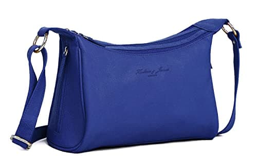Image of Hudson & James Designer Genuine Real Nappa Leather Handmade Women Ladies Travel Satchel Everyday Crossover Cross body Work Shoulder Handbag Bag (Blue)