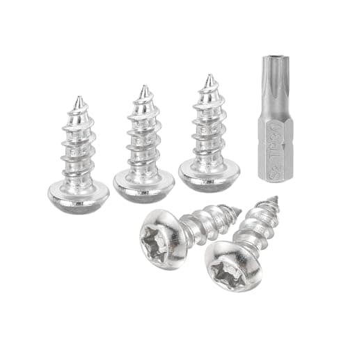 Image of sourcing map M6 x 12mm Button Head Torx Security Sheet Metal Screws, 10pcs 304 Stainless Steel Tamper Resistant Self Tapping Screws, Anti-Theft Wood Screws with T30 Bit (Silver)