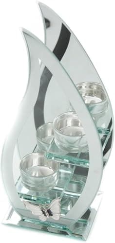Image of Hestia Glass Mirror Flame Double Tea Light Holder With Metal by Hestia