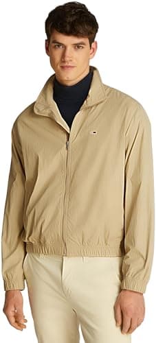 Image of Tommy Jeans Men’s Essential Stand Collar Windbreaker, Beige (Relic Tan), L