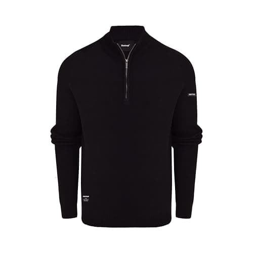 Image of Firetrap Men's Fashion Designer 1/4 Zip Jumper - Cotton Blend Warm Winter Quarter Zip Pullover Sweaters - Heavyweight Knitted Knitwear Jumpers, Casual Smart 1/2 Half Zipper Mens Clothing Black XL