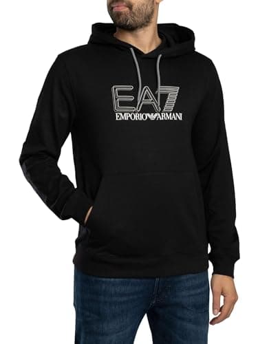 Image of EA7 Men's Echo Graphic Pullover Hoodie, Black, S