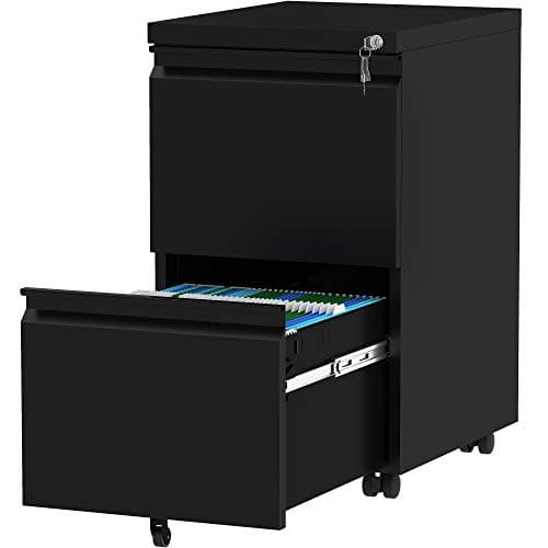 Image of YITAHOME Mobile Filing Cabinet with 2 Lockable Drawers, Anti-tipping Rolling Filing Cabinet with Wheel for Home Office, Under Desk File Storage Cabinets for Letter/Legal/A4 Size, Black, 51 x 39 x 71cm