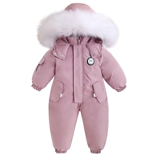 Image of BRONG Toddler Snowsuit Romper Kids Waterproof Jumpsuit Boys Ski Suit Winter Overalls Snow Fleece Jacket Zipper Windproof Outwear Pink 2-3 Years