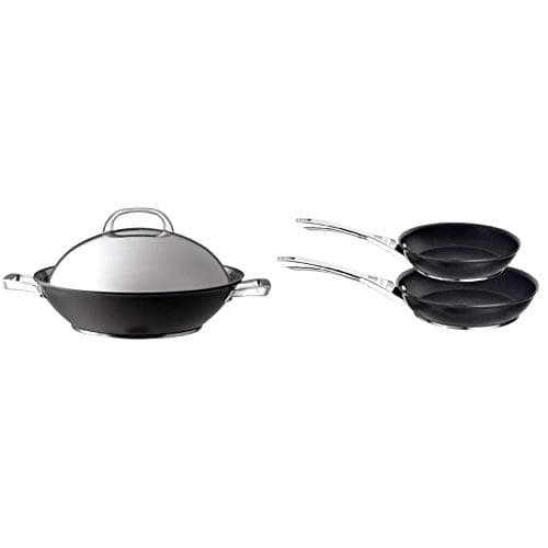 Image of Circulon Infinite Hard Anodised Covered Stirfry Wok, 36 cm & Infinite Hard Anodised 24/30 cm Frying Pan Twin Pack Set, 2-Piece - Black