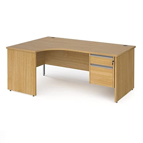 Image of Contract 25 Left Hand Ergonomic Desk with 2 Drawer Fixed Pedestal, Silver Handles & Panel End Leg, 180 cm, Oak