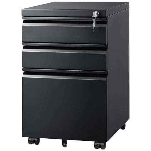 Image of DEVAISE 3 Drawer Filing Cabinet, Lockable File Cabinet, Under Desk Drawers with Storage, Metal Fits Letter / A4 Size for Home Office, Black