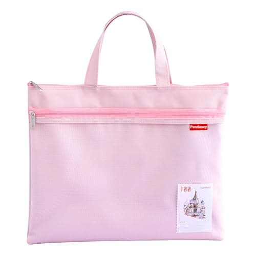 Image of Pendancy Mesh Zipper Pouch 11x13.7 in, Large Double Pocket Waterproof File Bag with Handle, A4 Size Foldable Document Storage for Puzzle Project/Cross Stitch/Travel/Office, Pink, A