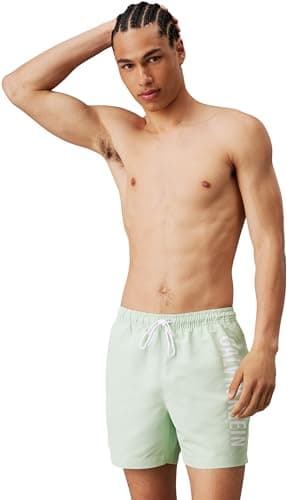 Image of Calvin Klein Men's Medium Drawstring Mid Length Swim Shorts, Green (Pastel Green), S