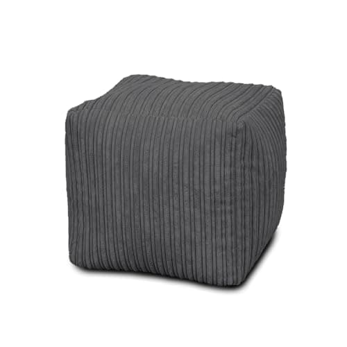 Image of Bags of Beans Luxurious Jumbo Corduroy Cube Pouffe Bean Bag - Pre filled, Portable Footstool - Living Room, Bedroom Furniture - Comfortable, Ergonomic Footstool (Slate)