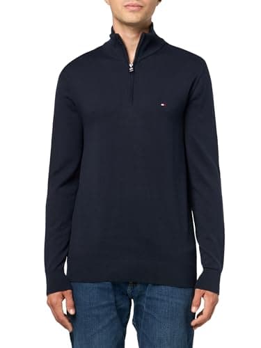 Image of Tommy Hilfiger Men's Lightweight Pullover Quarter Zip Sweater, Desert Sky, XXL