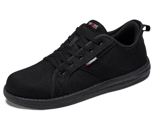 Image of LARNMERN Steel Toe Cap Safety Trainers Men Slip On Work Shoes Lightweight Comfortable Walking Canvas Sneakers(9.5 UK,Black)