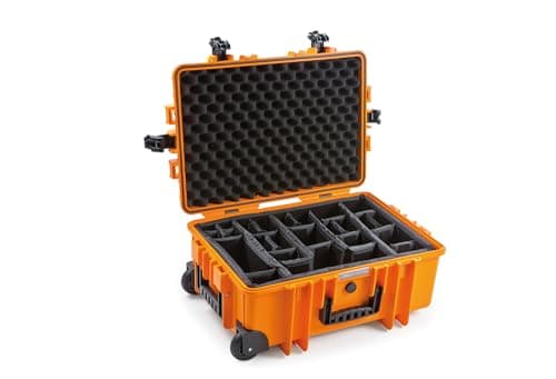 Image of B&W Outdoor Transport Case - Type 6700 Orange - with Variable Compartments, Trolley Suitcase, Ideal on Tour - Waterproof according to IP67 Certification, Dustproof, Shatterproof and Indestructible