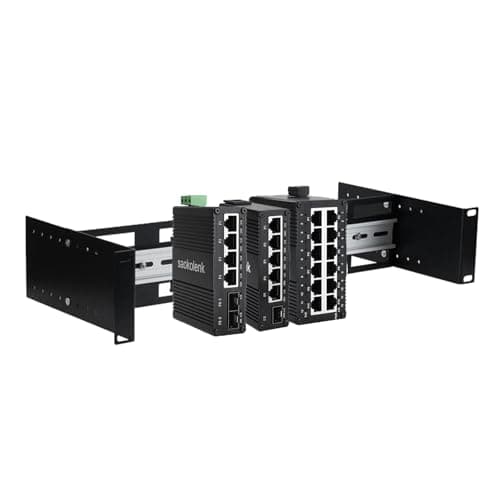 Image of 2U 19 inch Din Rail Chassis Bracket Depth Adjustable Rackmount Kit Aluminum Rack Mount Rack Rails for 35mm Din-Rail Mounted Device Ethernet Switch Media Converter Shelf
