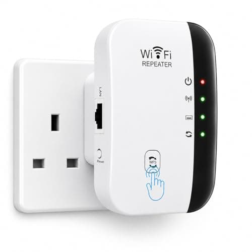 Image of WiFi Extender, WiFi Booster,WiFi Repeater, Covers Up to 3650 Sq.ft and 45 Devices, Internet Booster-with Ethernet Port,Quick Setup,Home Wireless Signal Booster, Works with Any WiFi Router,UK Plug