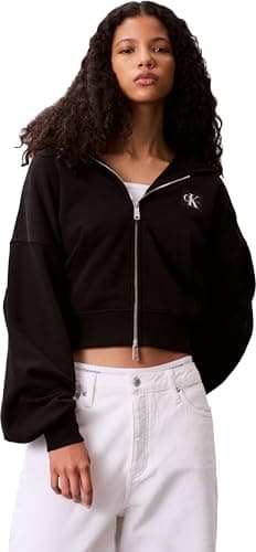 Image of Calvin Klein Women’s Badge Logo French Terry Cotton Sweatshirt, Black (Black), XL
