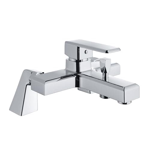 Image of MORADO Bath Shower Mixer Tap,Single Lever Bathtub Shower Tap,Monobloc Shower Mixer Tap with Bathtub Spout,Solid Brass,Chrome,Square Shape Bathtub Pillars,Deck Mounted