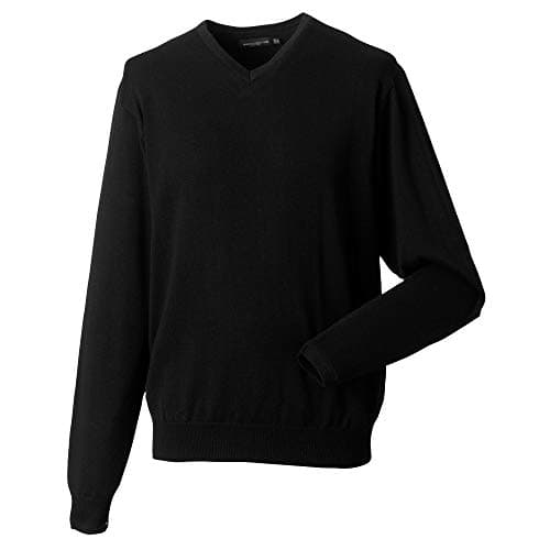 Image of Russell Collection Mens V-Neck Knitted Pullover Sweatshirt (M) (Black)