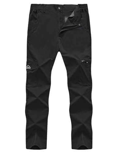 Image of Rdruko Men's Lightweight Hiking Trousers Water Resistant Outdoor Cargo Pants Quick Dry Walking Travel Work Fishing Trousers with 6 Pockets(Black 36)