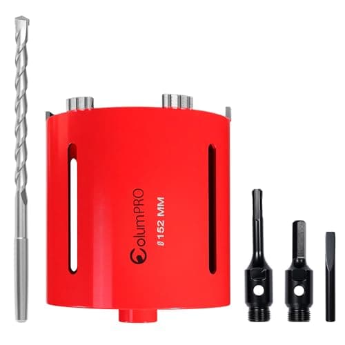 Image of ColumPRO 152mm x 150mm Long Diamond Core Drill Bit Set with Hex Shank Adapter, SDS Adapter, Centre Drill Bit & Quick-Release Pin, Ideal for Masonry, Concrete & Other Brick, Choice of Construction Site