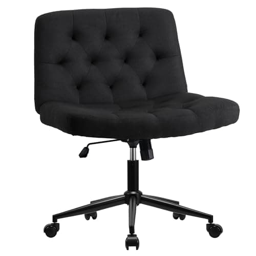 Image of WangPangzi Mid-Back Cross-legged Desk Chair, Vanity Chair Dressing Table With Armless Seat for Home Office, Living Room, Bedroom(Black)