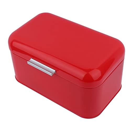 Image of Tomotato Metal Bread Storage Box, Large Capacity Bread Bin Solid Color Bread Holder Bread Keeper with Lid 12x7.1x6.3in (Red)