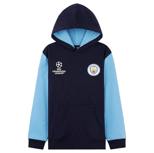 Image of MANCHESTER CITY F.C. Boys Hoodie Teenagers Warm Hooded Sweatshirt Man City Gifts (Navy/Blue, 11-12 Years)
