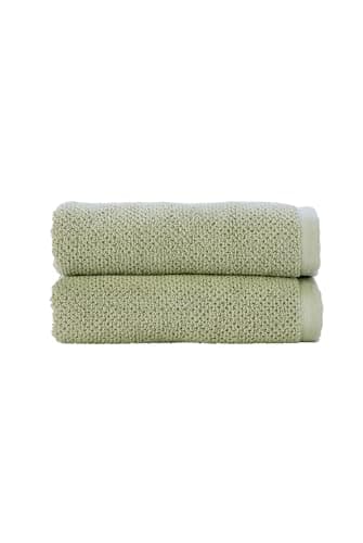 Image of Christy Brixton Hand Towel Set | Pack of 2 | Invigorating Textured Finish | Super Absorbent | Luxury Bathroom Towels | Khaki Green