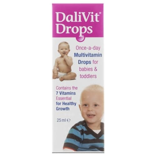 Image of Dalivit Multivitamin Drops – Vitamins Suitable for Babies Toddlers & Children Aged 6 Weeks+ – Daily Essentials a Baby or Infant – Vegan Formula with A, D2, B1, B2, B3, B6, & C Combination (25ml)