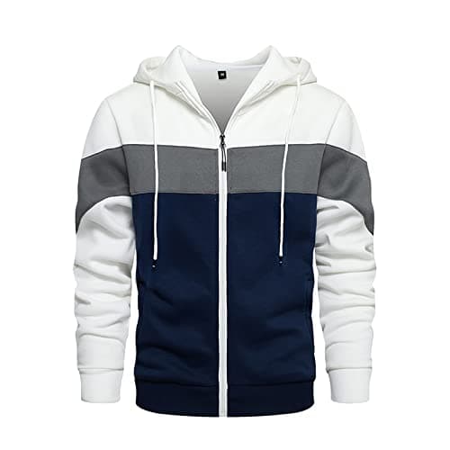 Image of AOTORR Mens Hoodie Sweatshirt Full Zip up Long Sleeve with Pockets Fleece Hooded Jacket WY91 White M