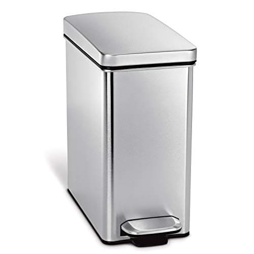 Image of simplehuman CW1898CB 10L Profile Pedal Bin, Small Bin for Bathroom Bedroom Office, Strong Steel Pedal, Silent Soft Close Lid, Inner Bucket, Non-Skid Base, Fingerprint-Proof, Brushed Stainless Steel