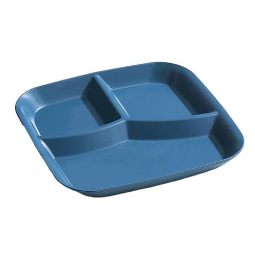 Image of 3 Compartments Dinner Plate Rectangle with Food Grade Pp Dishwasher Safe Adults Kids Breakfast Snack Vegetable Meal Serving Dish Kitchen Supplies High Dark Blue