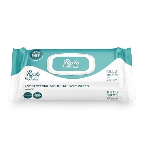 Image of Purely Protect Antibacterial & Virucidal Wet Wipes Biodegradable, Plastic‑Free, Eco‑Friendly Cleaning Wipes For Home, Office, Workplace & Industrial Use (Pack of 100)