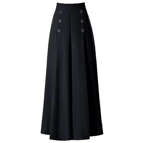 Image of Pleated Wide Leg Pants Womens High Waisted Baggy Trousers for Women Lounge Long Palazzo Pants Flowy Business Work Casual Pant with Pockets Ummer Trousers for Women UK Culottes Black