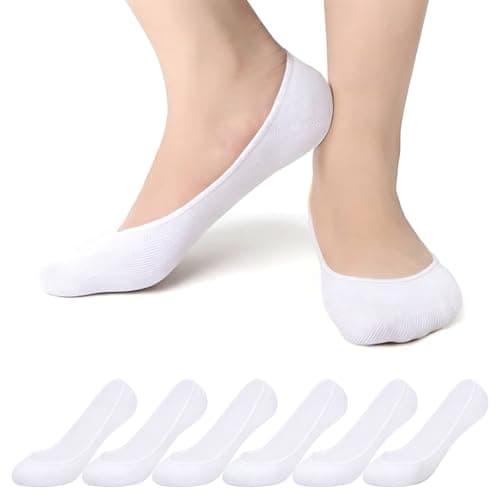 Image of ADUDVLO 6 Pairs No Show Socks Womens, Cotton Low Cut Liners Non Slip Footies for Flats Hidden Invisible Liners Boat Socks, Size 4-8 (UK, Numeric, 6, 8, Regular, Regular, White)