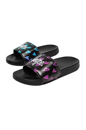 Image of hype KIDS UNISEX SCRIBBLE HEART PINK SCRIPT SLIDERS Size: KIDS10
