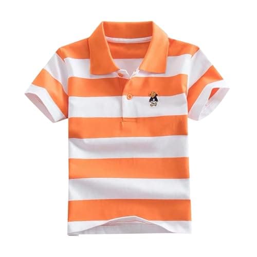 Image of duxyoz Boys Toddler Kids Short Sleeve Polo Shirts Summer Clothe Classic Stripe Printed School Uniform Shirt Casual Moisture Wicking Soft Breathable Cotton Tops Pique Polo Shirts 7-8 Years