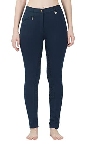 Image of Avon Equine Horse Riding Ladies Girls and Women Silicon Full SEAT Jodhpurs | Premium Quality Cotton/Lycra Fabric Horse Shoe Pattern Sticky Silicon Grip (Navy, UK 8 (26-Inch))