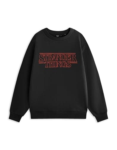 Image of Stranger Things Unisex Black Sweatshirt | Long Sleeve Crew Neck Graphic | Classic Television Show Merchandise Merch - Large