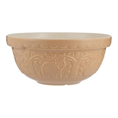 Image of Mason Cash in The Forest Bear Mixing Bowl 2 Litre | 24cm Cane S24 Stoneware Bowl for Bread, Cake, Cookie, Pastry & Pudding Mixes, Embossed Woodland Design