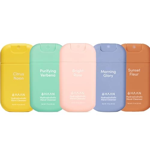 Image of HAAN Aloe Vera Hand Cleansing Spray (Pack of 5) - Sunset Fleur, Morning Glory, Bright Rose, Purifying Verbena, Citrus Noon