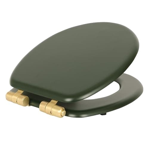 Image of Harbour Housewares Soft Close Toilet Seat - Green with Hinges - Pack of 1 - Oval-Shaped Wooden Toilet Seat Antibacterial Loo Lid with Universal Gold Hinges, Fixings & Fittings