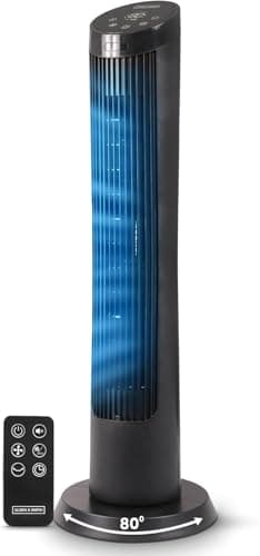 Image of Olsen & Smith Tower Fan with Remote | Quiet 27dB Silent Fan for Bedroom | 36 Inch Standing Fan | 4-Speed 7.5m/s Oscillating Cooling Fan with 12H Timer | 45W Room Fans & Cooling with 4 Speeds | Black