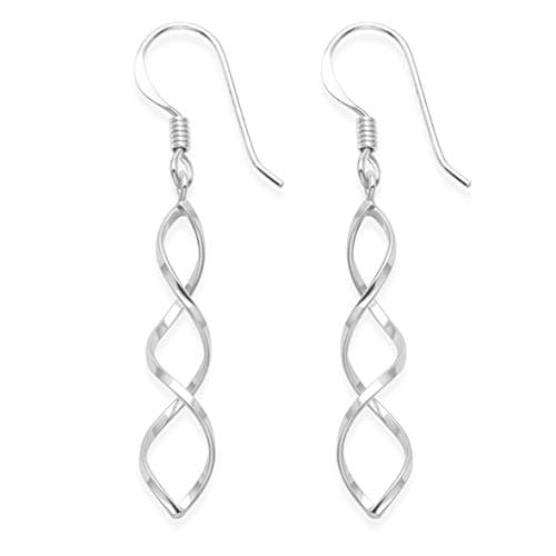 Image of Heather Needham Sterling Silver Dangly Earrings - Double twist Plain Drop Earrings - SIZE: 28mm. Gift Boxed. 6197