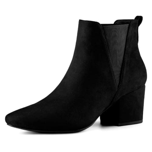 Image of Allegra K Women's Pointed Toe Block Heel Ankle Chelsea Boots Black 4 UK/Label Size 6.5 US