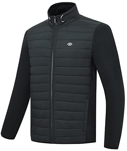 Image of MoFiz Men's Jackets Lightweight Insulated Hybrid Down Jacket Full Zip Running Hiking Travel Outdoor Coat Black Size US M/EU L